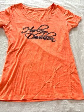 Harley-Davidson Orange Logo Tee SZ S Good Condition
